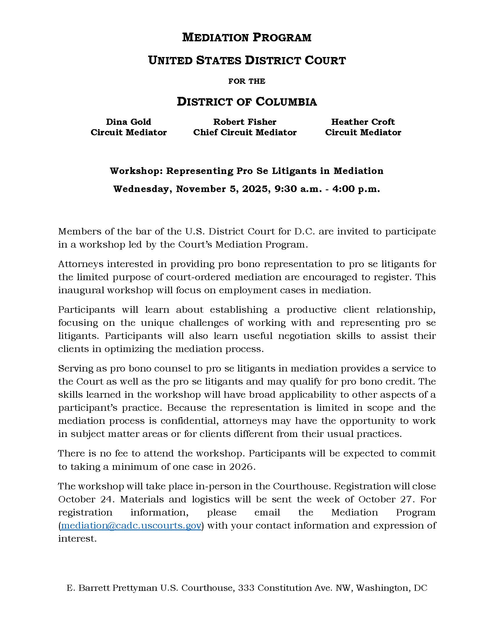 US District Court for D.C. Mediation Program Flyer
